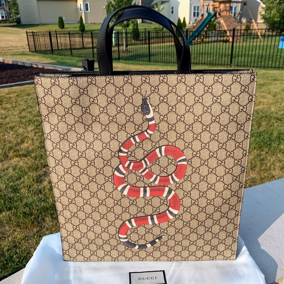 Gucci Handbags - Gucci | Snake GG Supreme coated canvas soft tote